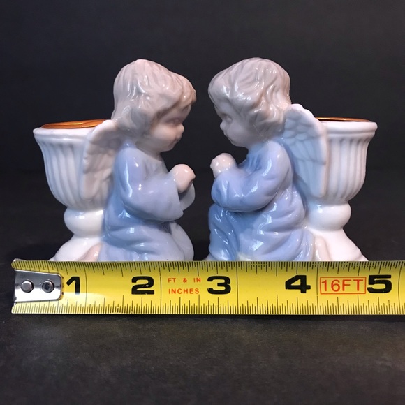 2 VINTAGE BLUE PRAYING ANGELS CANDLE STICK HOLDERS - Picture 10 of 11